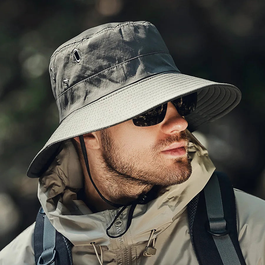 Summer Bucket Hat for Men Fisherman Cap Fishing Outdoor Sunshade Big Brim Sunscreen Riding Hiking Suncreen Sunhat