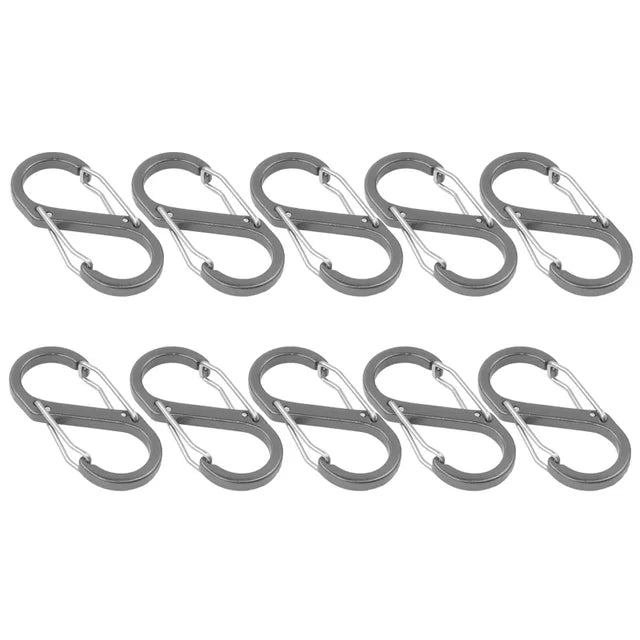 10-Piece S Double Carabiner Set: Versatile Tactical Gear for Camping, Survival, and Outdoor Adventures