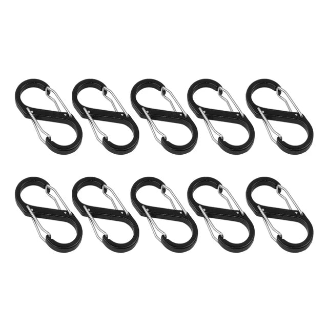 10-Piece S Double Carabiner Set: Versatile Tactical Gear for Camping, Survival, and Outdoor Adventures