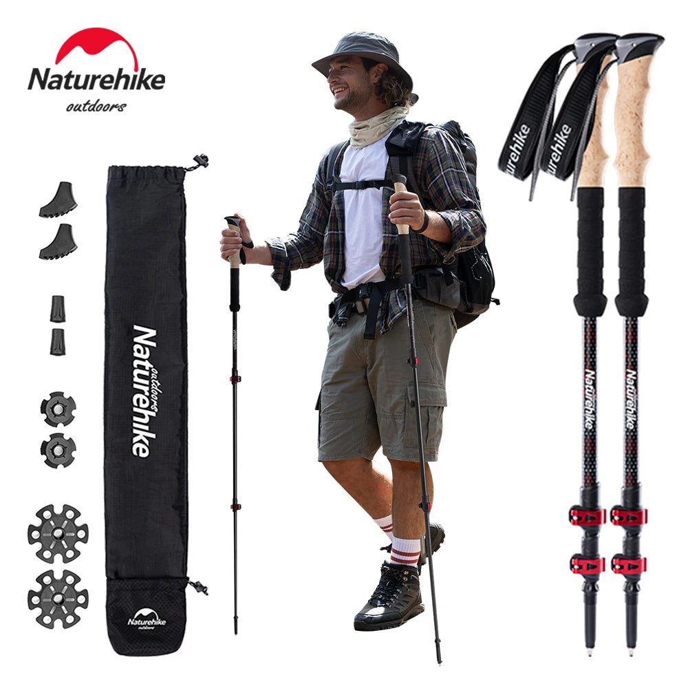 Trekking Poles 2Pcs Carbon Fiber Collapsible Telescopic Sticks Lightweight Walking Hiking Stick Climbing Stick