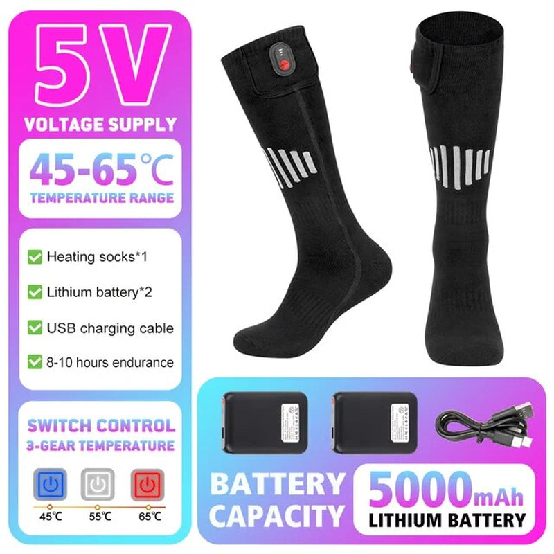 Winter Heated Socks Rechargeable Heating Socks for USB 5000Mah Heated Socks Warmth Outdoor Heated Boots Snowmobile Winter Ski