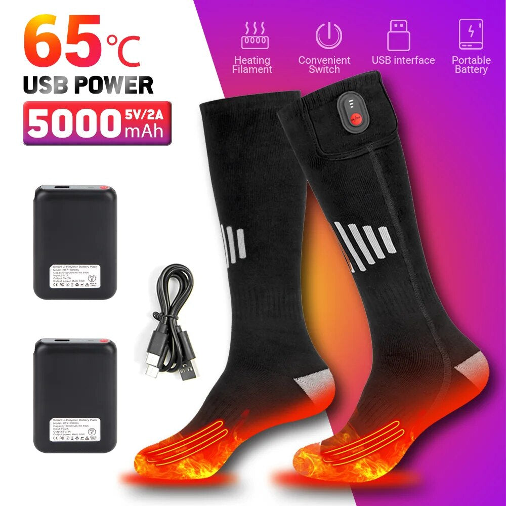 Winter Heated Socks Rechargeable Heating Socks for USB 5000Mah Heated Socks Warmth Outdoor Heated Boots Snowmobile Winter Ski