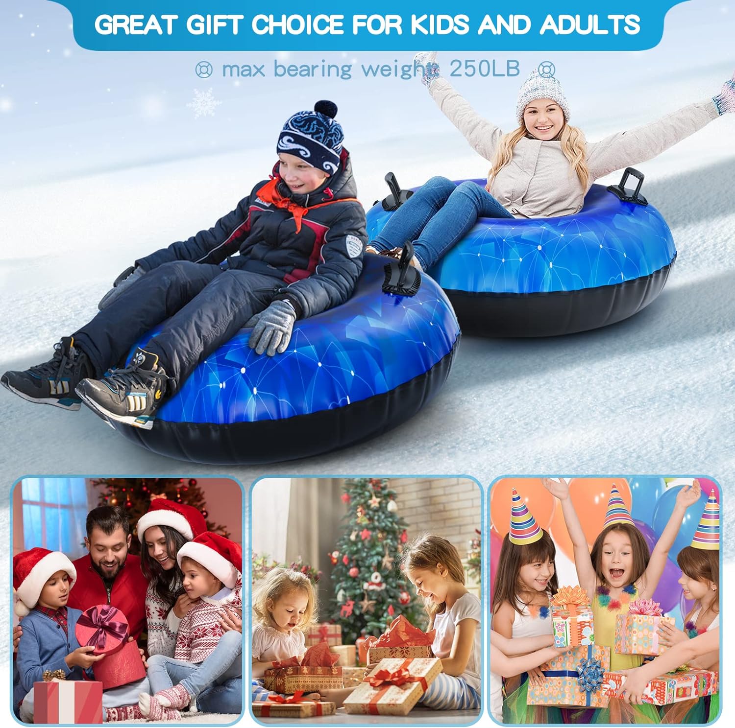Heavy-Duty Snow Tube for Kids and Adults: 40-Inch 2-Pack or 47-Inch 1-Pack - Premium Winter Fun with Handle