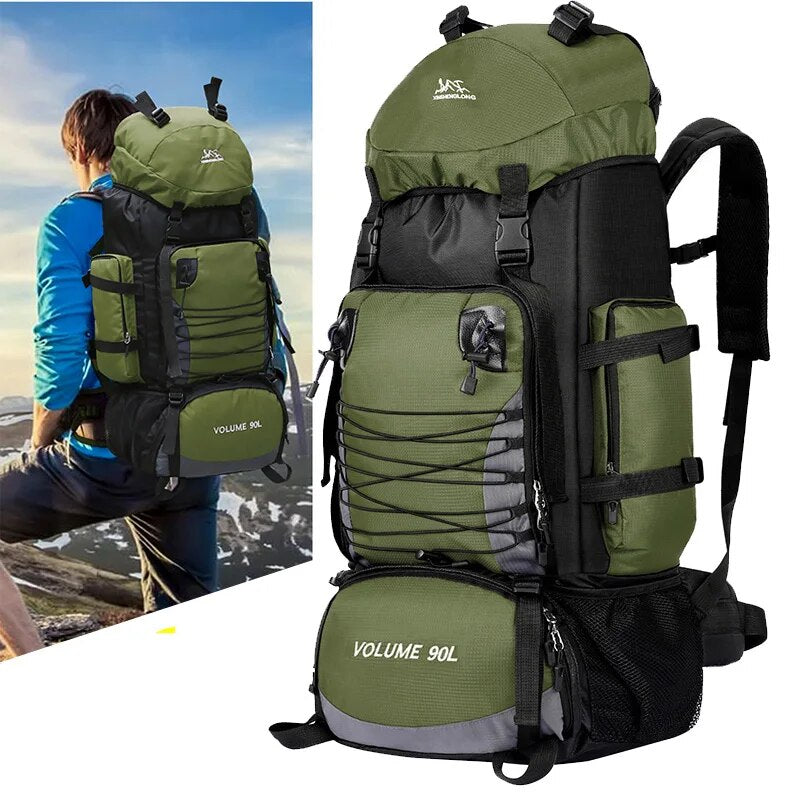 Large 90L Travel Bag Camping Backpack Hiking Army Climbing Bags Mountaineering Sport Bag Outdoor Shoulder Rucksack Men Women