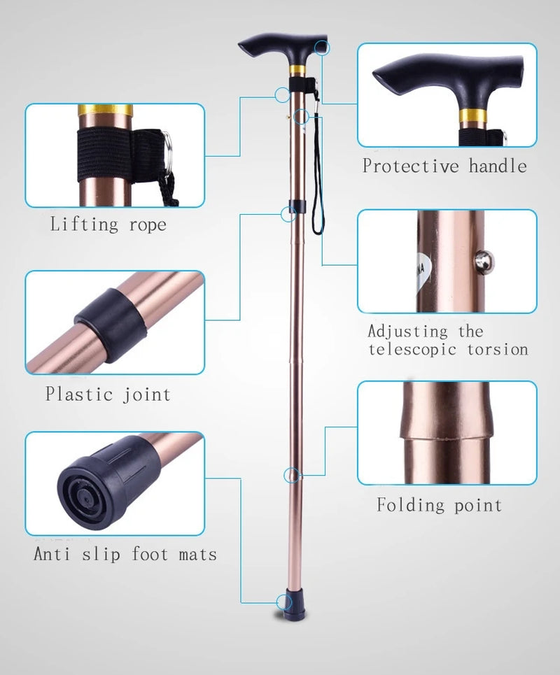 Hiking Camping Mountaineering Poles Walking Stick Telescopic Baton Trekking Poles Folding Cane Crutches Pole Unisex