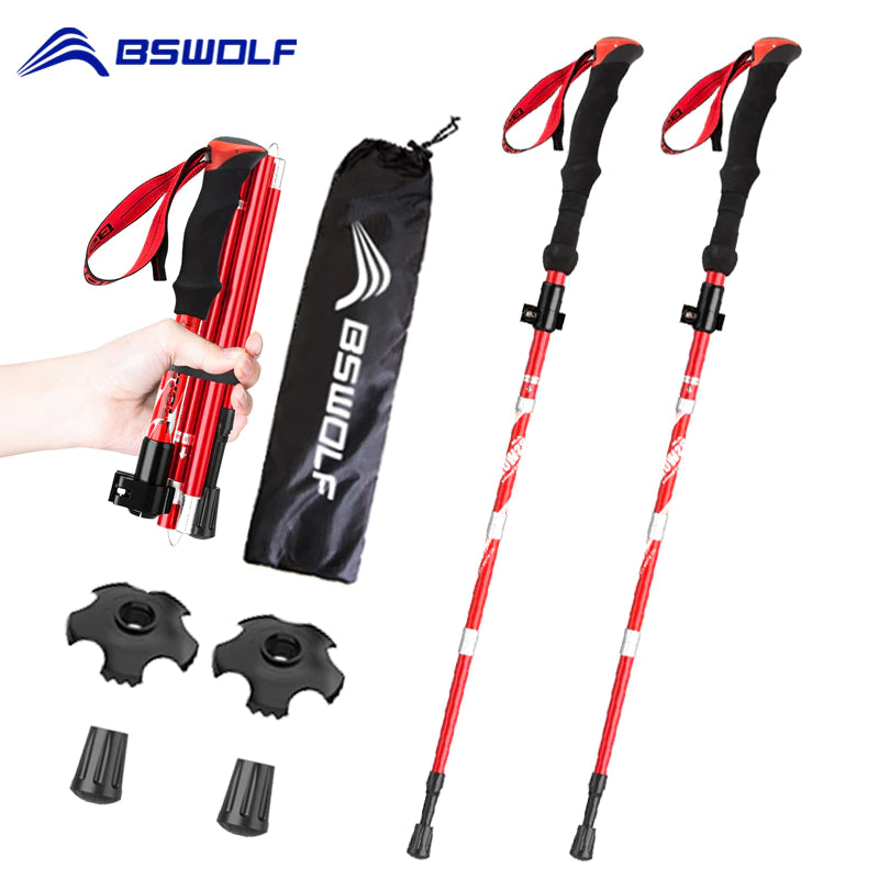 2Pcs Ultralight Trekking Poles Walking Sticks Hiking Canes Folding Aluminum Walking Pole Nodic Walking Sticks